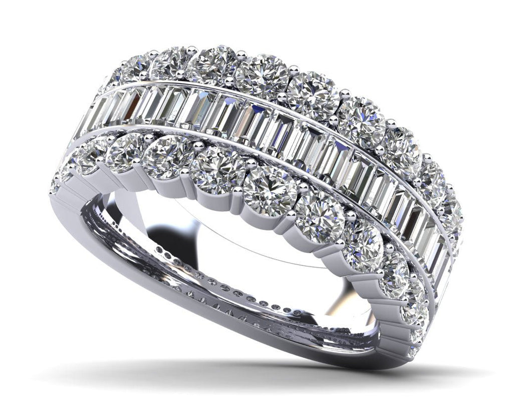 Baguettes and Rounds Anniversary Diamond Ring with 2.38 ct.(finished) 2.75x1.5mm, 2.3mm - Luxury Time NYC