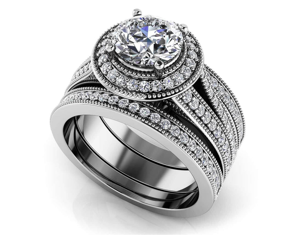 Beauty Double Band Vintage Style Bridal Set Diamond with 1.08 ct. (0.50 ct. center diamond) - Luxury Time NYC