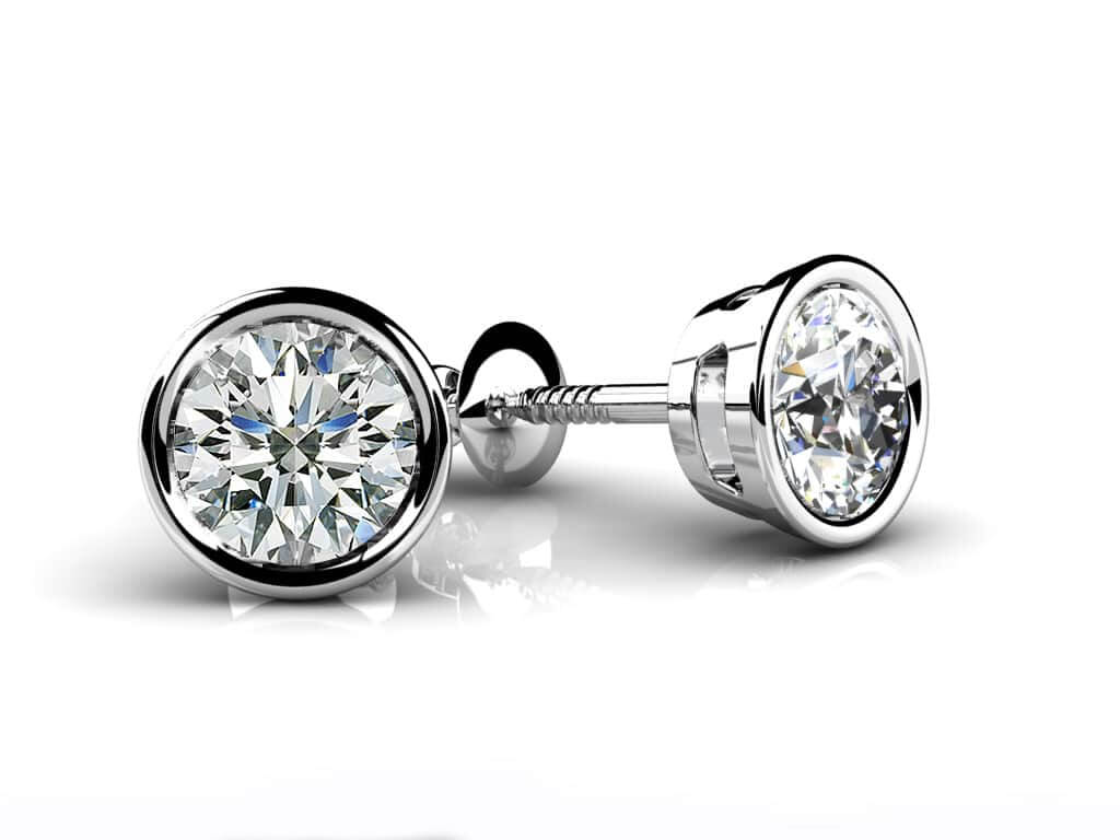 Bezel Set Round Diamond Stud Earrings with 0.50 ct.(finished) 4mm - Luxury Time NYC