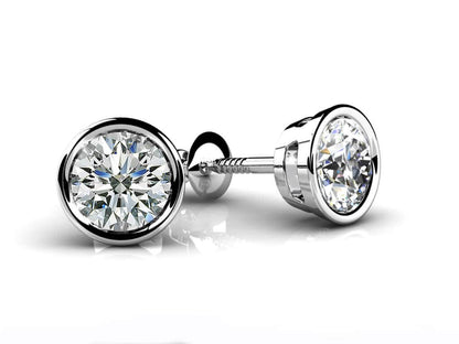 Bezel Set Round Lab - Grown Diamond Stud Earrings with 0.76 ct.(finished) 4.6mm - Luxury Time NYC