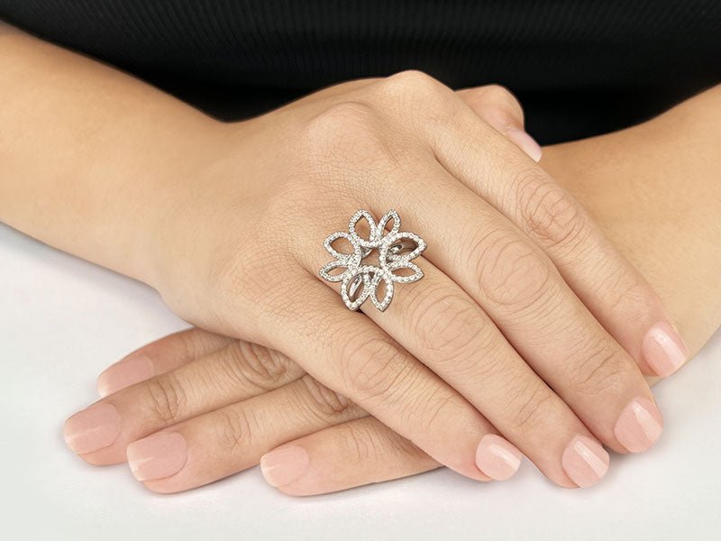 Bold Diamond Flower Ring In Diamond with 0.68 ct.(finished) 1mm, 1.1mm, 1.2mm - Luxury Time NYC