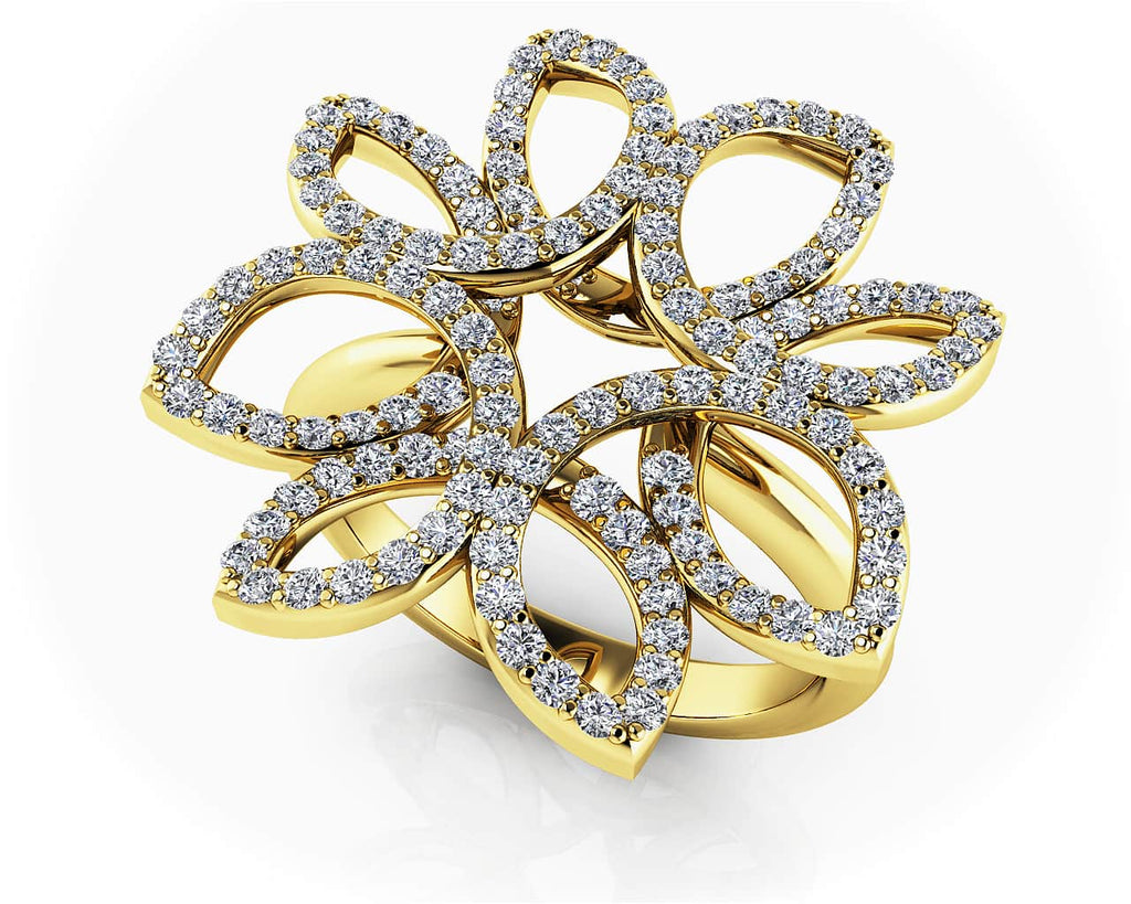 Bold Diamond Flower Ring In Diamond with 0.68 ct.(finished) 1mm, 1.1mm, 1.2mm - Luxury Time NYC