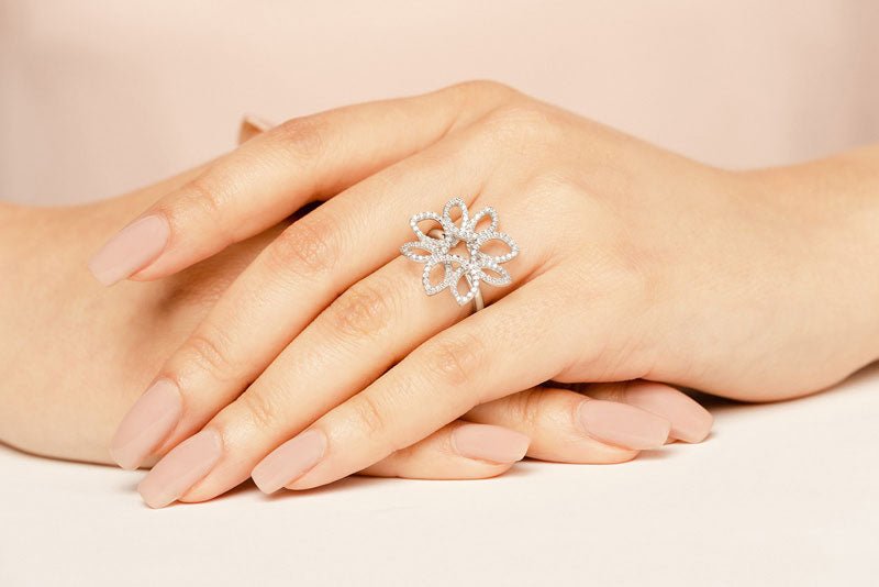 Bold Diamond Flower Ring In Diamond with 0.68 ct.(finished) 1mm, 1.1mm, 1.2mm - Luxury Time NYC