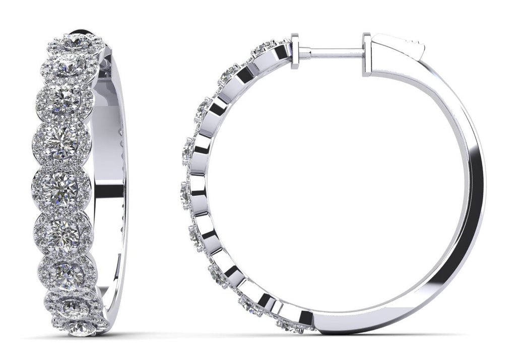 Brilliant Halo Diamond Hoop Earrings with 3.18 ct.(finished) 1.1mm, 3mm - Luxury Time NYC