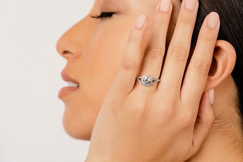 Brilliant Round Halo Lab - Grown Diamond Engagement Ring with 0.75 ct. (0.50 ct. center diamond) - Luxury Time NYC