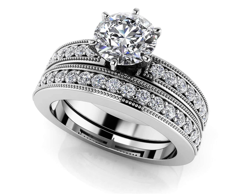 Channel Diamond Bridal Set In Diamond with 0.79 ct. (0.50 ct. center diamond) - Luxury Time NYC