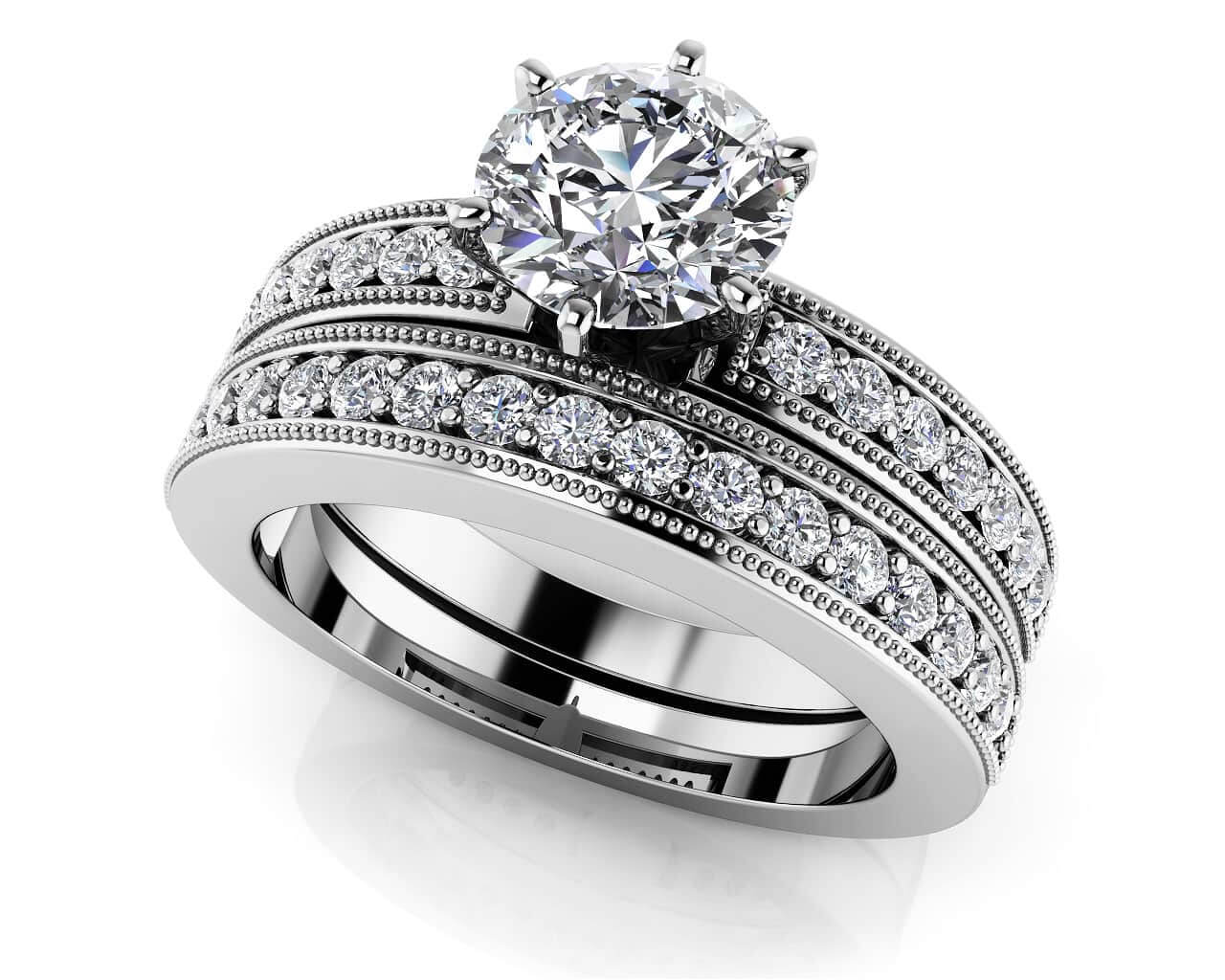 Channel Diamond Bridal Set In Diamond with 2.29 ct. (2.00 ct. center diamond) - Luxury Time NYC