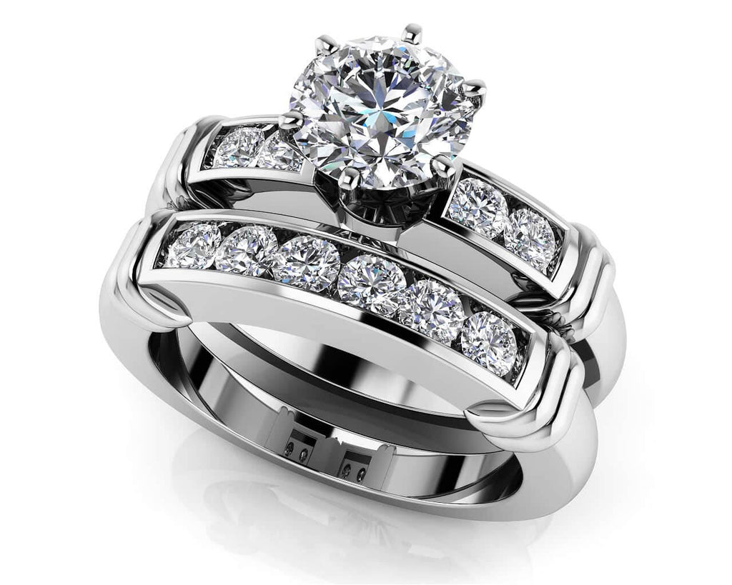 Channel Diamond Flanked Bridal Set Diamond with 0.91 ct. (0.50 ct. center diamond) - Luxury Time NYC