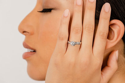 Channel Diamond Flanked Lab - Grown Diamond Engagement Ring with 0.91 ct. (0.75 ct. center diamond) - Luxury Time NYC