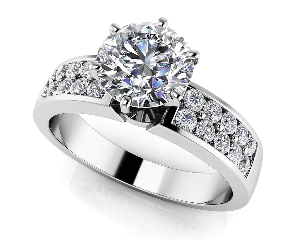 Channel Set 6 Prong Center Stone Diamond Engagement Ring with 0.88 ct. (0.50 ct. center diamond) - Luxury Time NYC