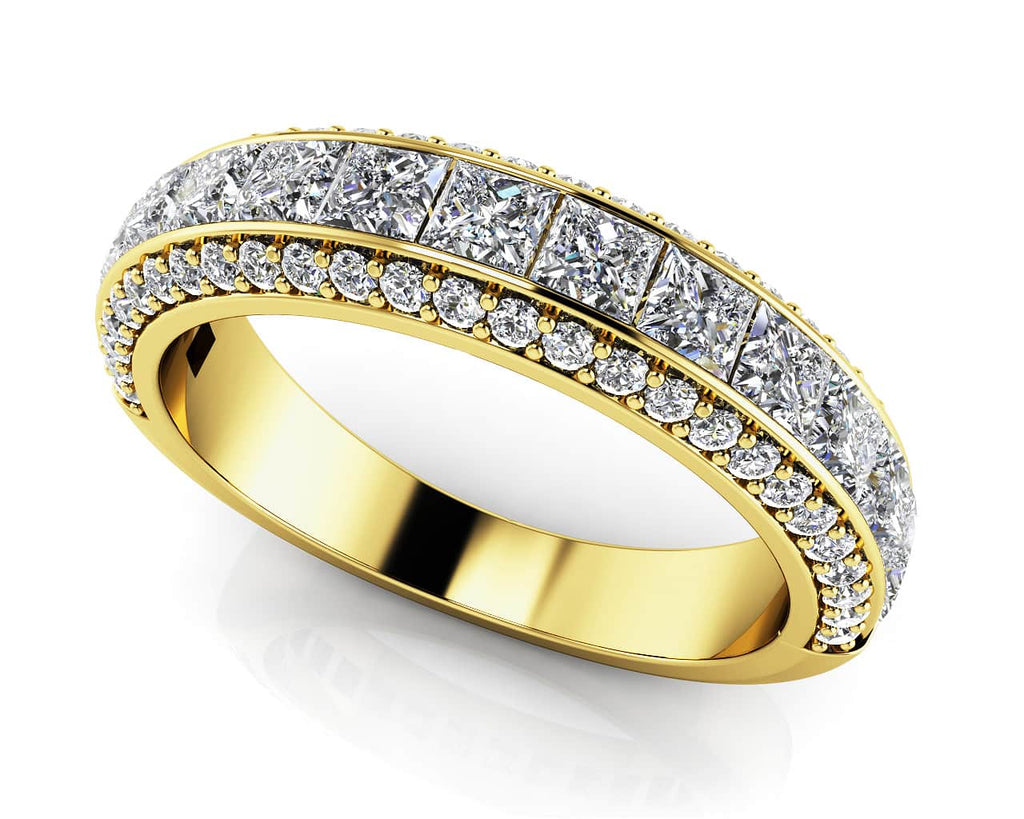 Channel Set Princess And Round Anniversary Diamond Ring with 1.35 ct.(finished) 1.1mm, 2.25mm - Luxury Time NYC