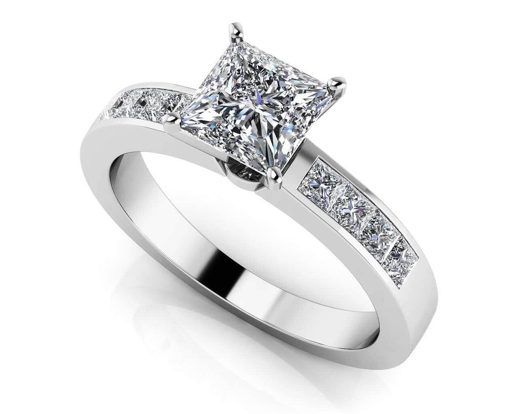 Channel Set Princess Cut Diamond Engagement Ring with 0.98 ct. (0.50 ct. center diamond) - Luxury Time NYC