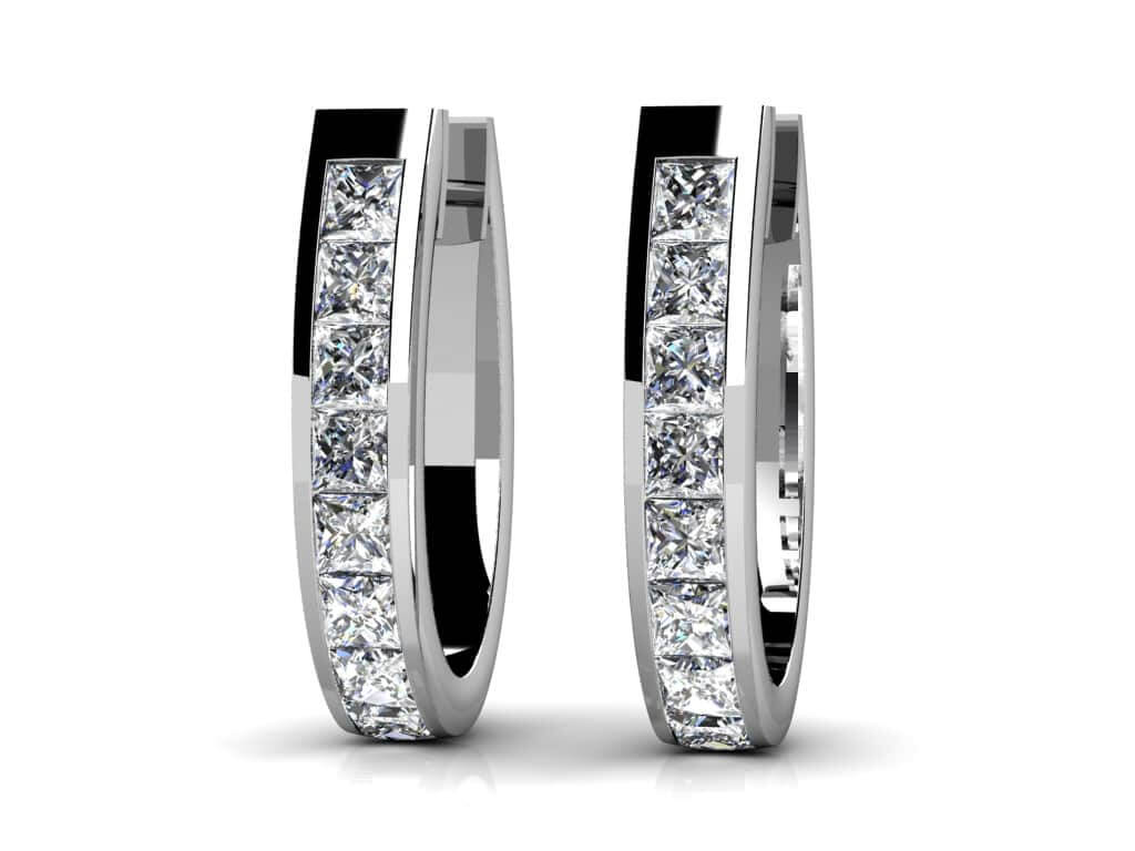 Channel Set Princess Diamond Hoop Earrings with 1.10 ct.(finished) 2.0mm - Luxury Time NYC