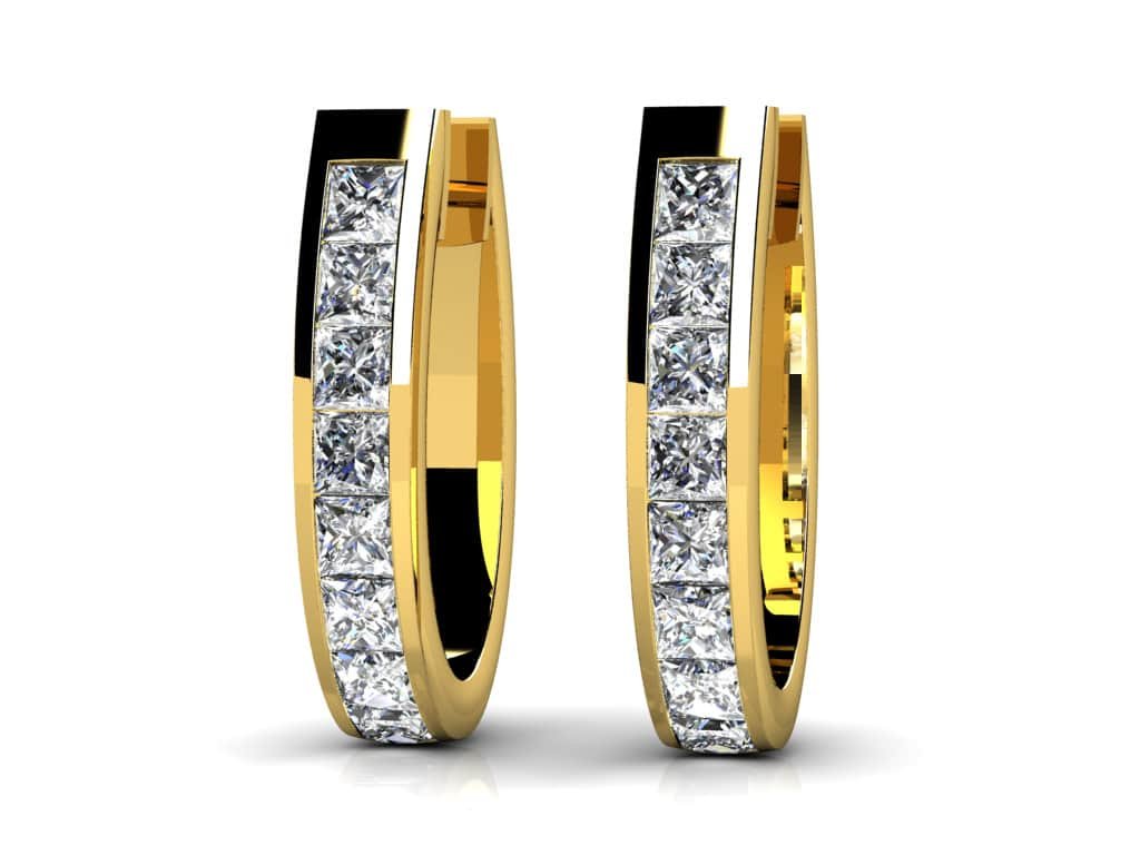 Channel Set Princess Diamond Hoop Earrings with 1.10 ct.(finished) 2.0mm - Luxury Time NYC