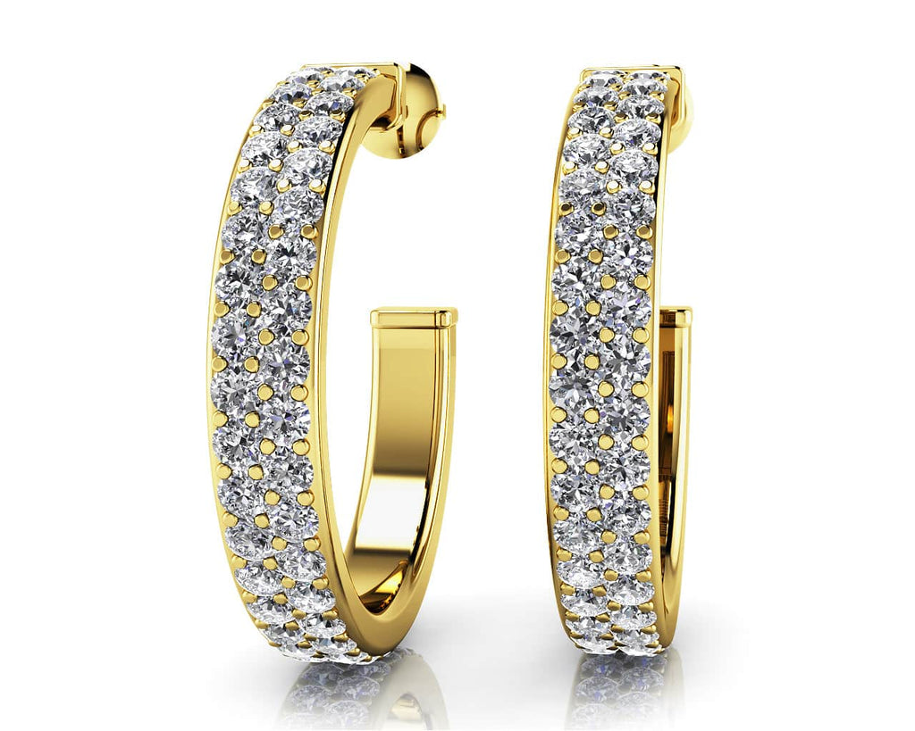 Classic Double Row Diamond Round Diamond Hoop Earrings with 1.50 ct.(finished) 1.4mm - Luxury Time NYC