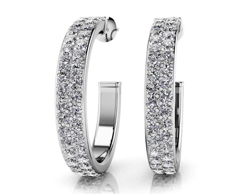 Classic Double Row Diamond Round Diamond Hoop Earrings with 1.50 ct.(finished) 1.4mm - Luxury Time NYC