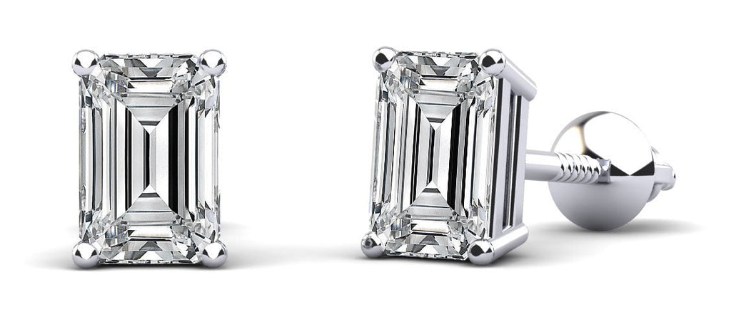 Classic Emerald Cut Diamond Stud Earrings with 0.50 ct.(finished) 4.2x3.2mm - Luxury Time NYC