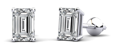 Classic Emerald Cut Lab - Grown Diamond Stud Earrings with 0.50 ct.(finished) 4.2x3.2mm - Luxury Time NYC