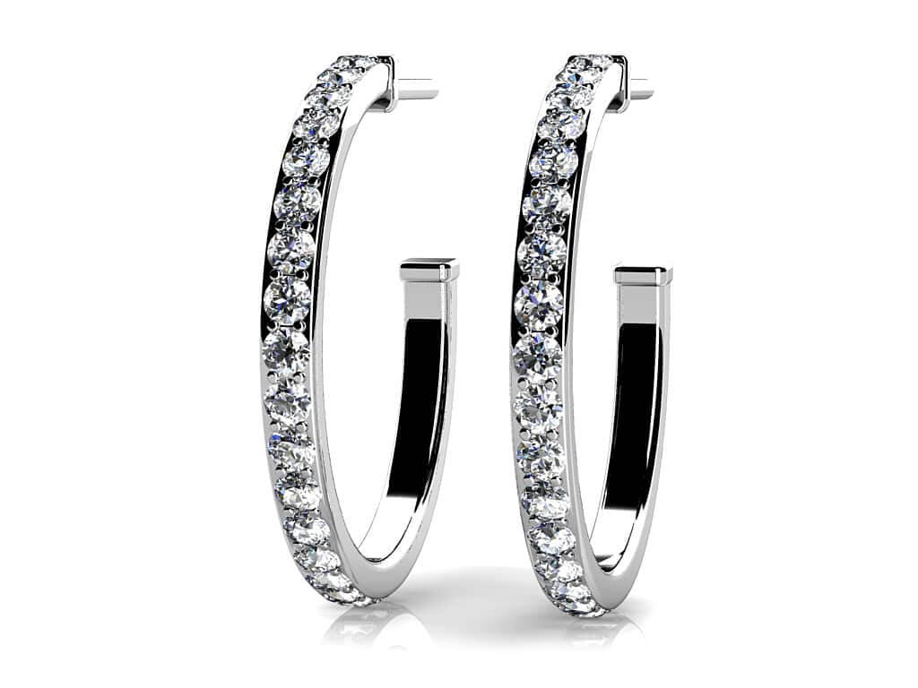 Classic Single Row Diamond Round Diamond Hoop Earrings with 0.65 ct.(finished) 1.4mm - Luxury Time NYC