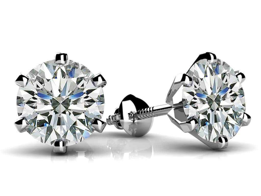 Classic Six Prong Lab - Grown Diamond Stud Earrings with 1.26 ct.(finished) 5.4mm - Luxury Time NYC