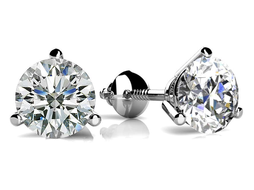 Classic Three Prong Diamond Diamond Studs with 0.32 ct.(finished) 3.5mm - Luxury Time NYC