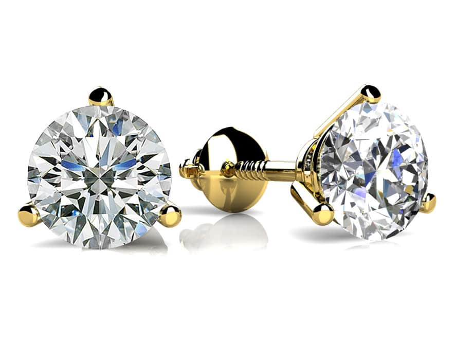 Classic Three Prong Diamond Diamond Studs with 0.32 ct.(finished) 3.5mm - Luxury Time NYC