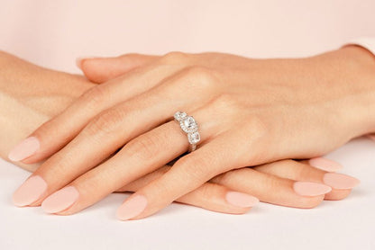 Classic Three Stone Cushion Cut Diamond Halo Lab - Grown Diamond Ring with 2.91 ct. (1.50 ct. center diamond) - Luxury Time NYC