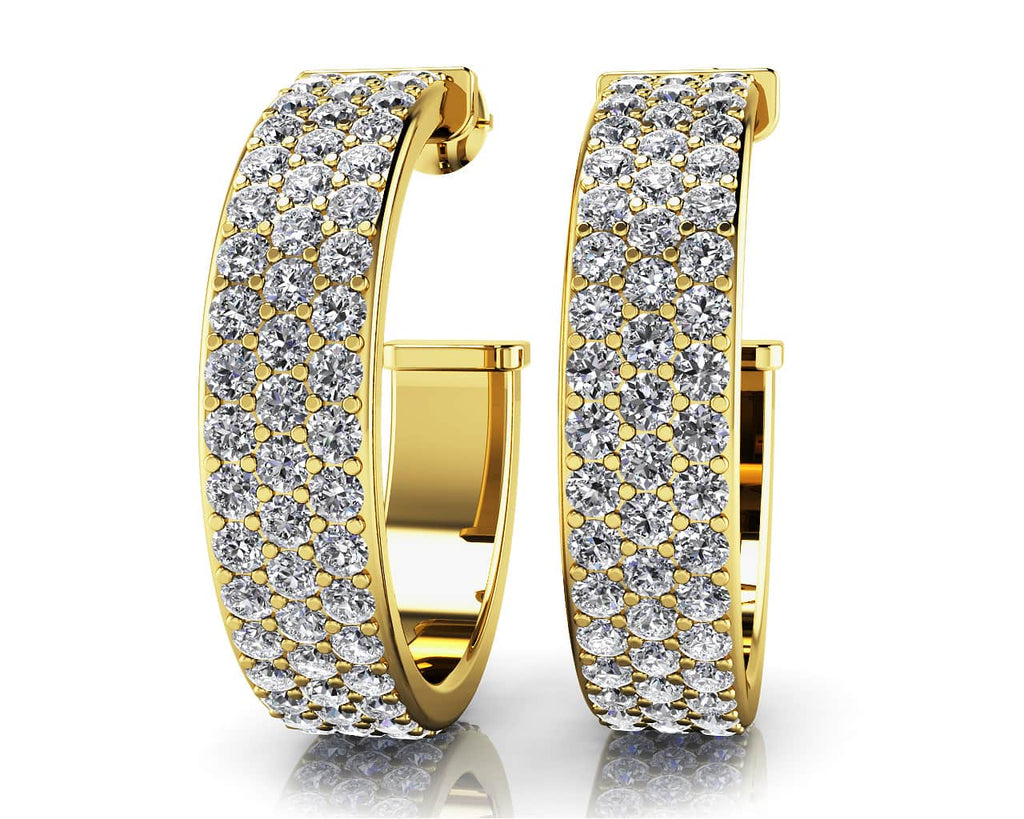 Classic Triple Row Diamond Round Diamond Hoop Earrings with 2.04 ct.(finished) 1.4mm - Luxury Time NYC