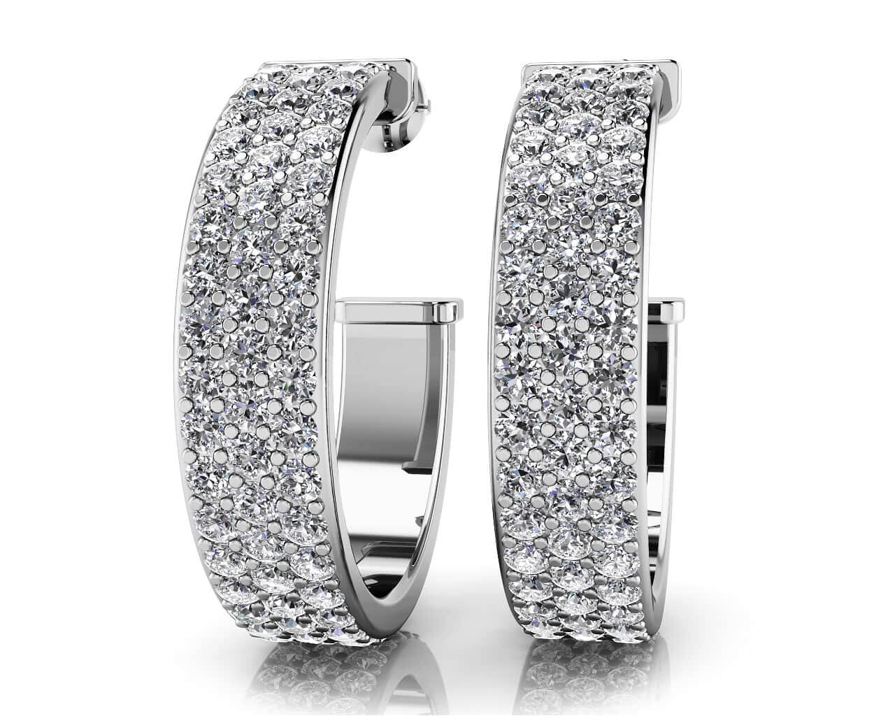 Classic Triple Row Diamond Round Diamond Hoop Earrings with 2.04 ct.(finished) 1.4mm - Luxury Time NYC