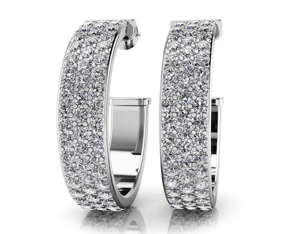 Classic Triple Row Diamond Round Diamond Hoop Earrings with 2.04 ct.(finished) 1.4mm - Luxury Time NYC