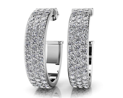 Classic Triple Row Diamond Round Diamond Hoop Earrings with 3.00 ct.(finished) 1.8mm - Luxury Time NYC
