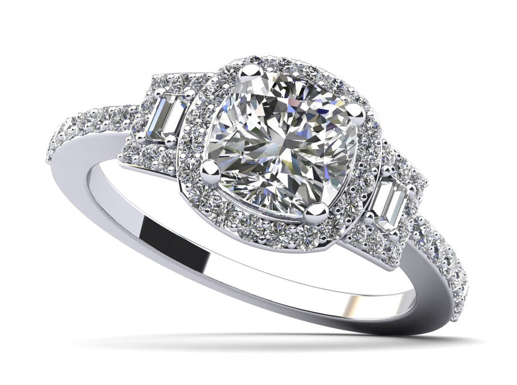 Cushion Cut and Baguettes Diamond Engagement Ring with 1.48 ct. (1.00 ct. center diamond) - Luxury Time NYC