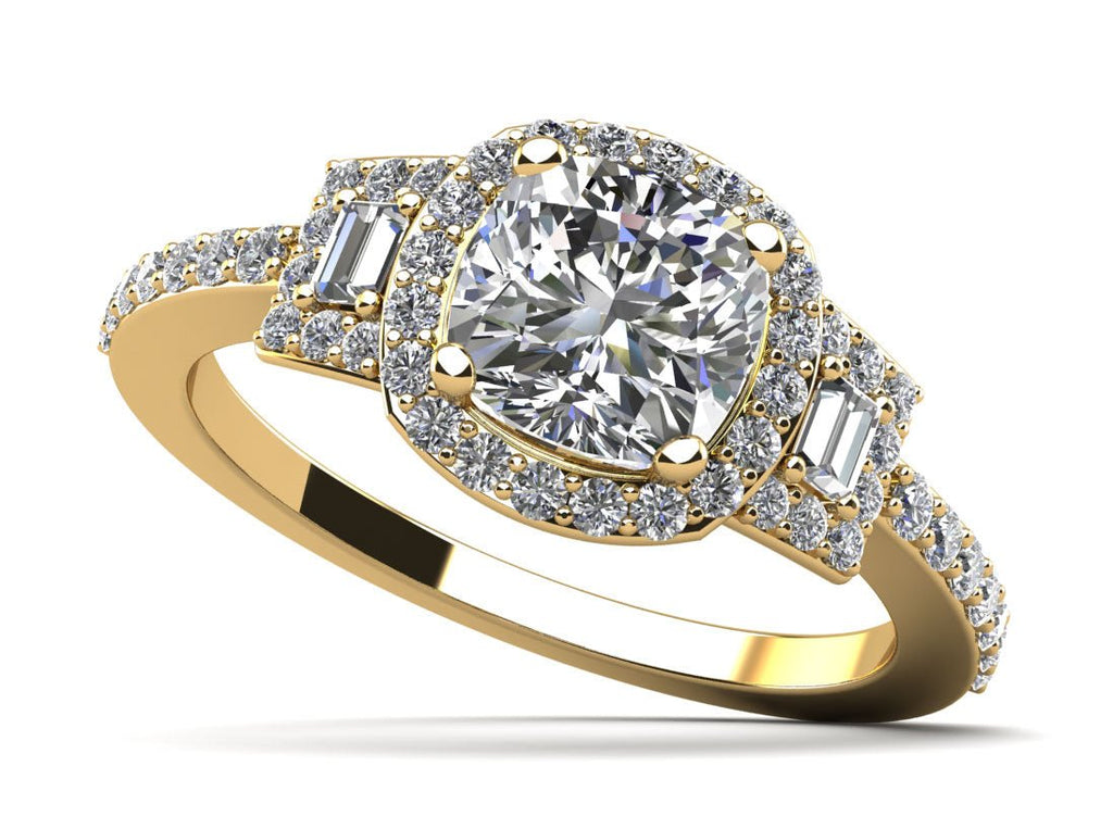 Cushion Cut and Baguettes Diamond Engagement Ring with 2.01 ct. (1.50 ct. center diamond) - Luxury Time NYC