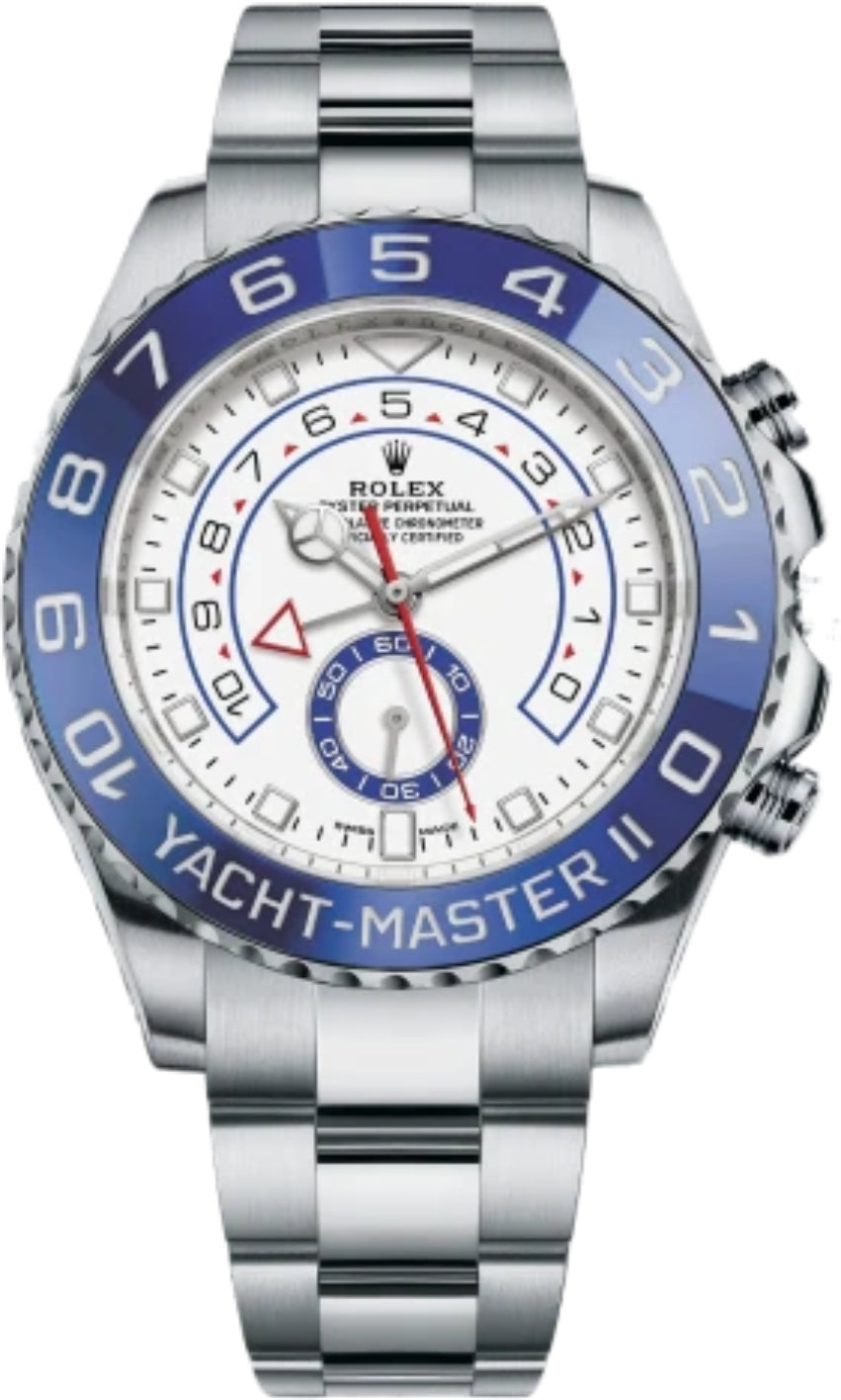 Rolex Yacht-Master II Stainless Steel White Dial Mercedes Hands Blue Ceramic Bezel 116680