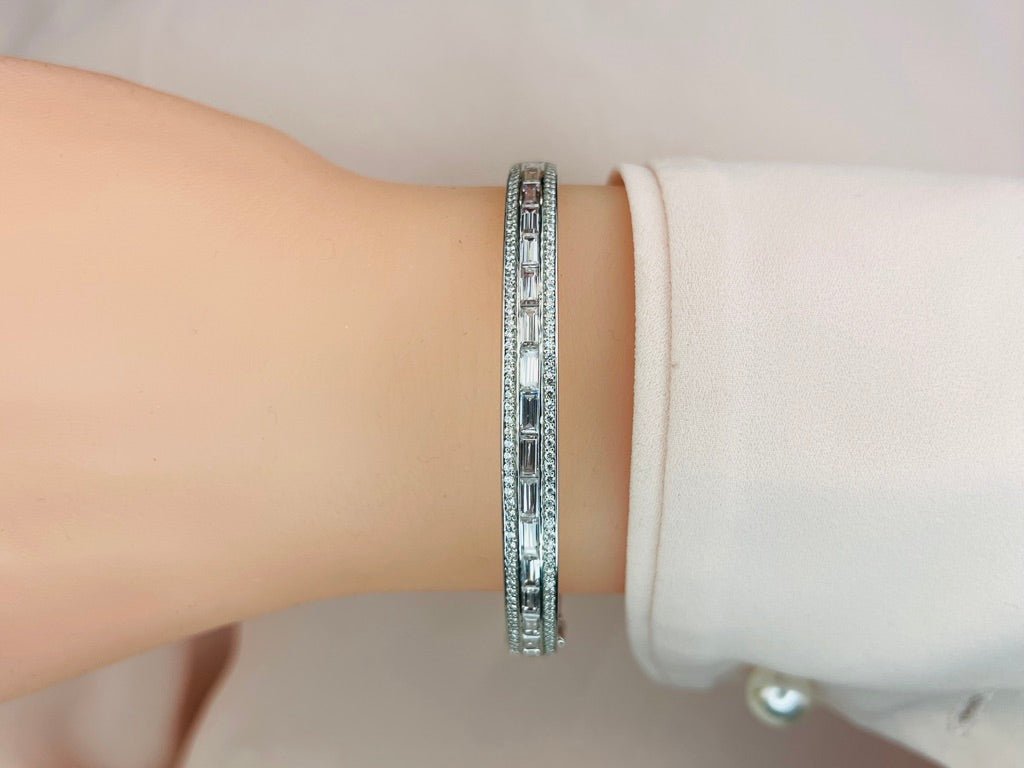 Dazzling Baguette And Round Diamond Bangle with 4.17 ct.(finished) 4.5x2mm, 1.1mm - Luxury Time NYC