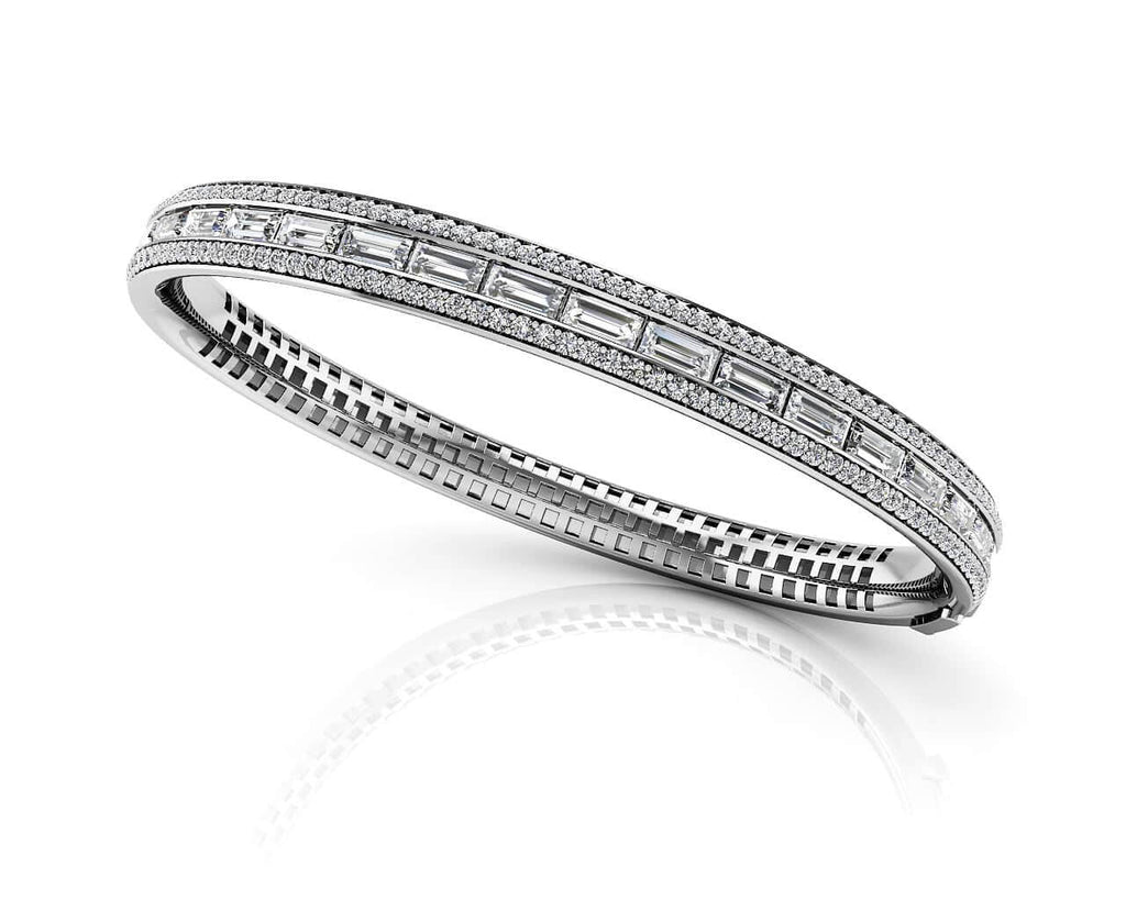 Dazzling Baguette And Round Lab - Grown Diamond Bangle with 4.17 ct.(finished) 4.5x2mm, 1.1mm - Luxury Time NYC