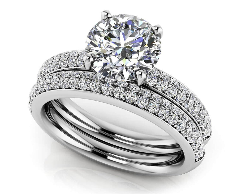 Dazzling Four Row Diamond Engagement Ring Set Diamond with 1.95 ct. (1.25 ct. center diamond) - Luxury Time NYC