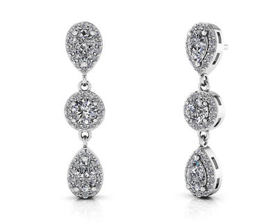 Dazzling Pear And Round Diamond Drop Lab - Grown Diamond Earrings with 1.58 ct.(finished) 5x3mm, 1mm, 3.5mm - Luxury Time NYC