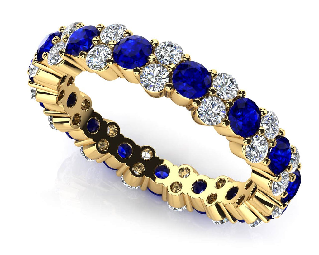 Delightful Diamond And Gem Eternity Diamond Ring with 2.08 ct.(finished) 1.9mm, 2.6mm Sapphire - Luxury Time NYC