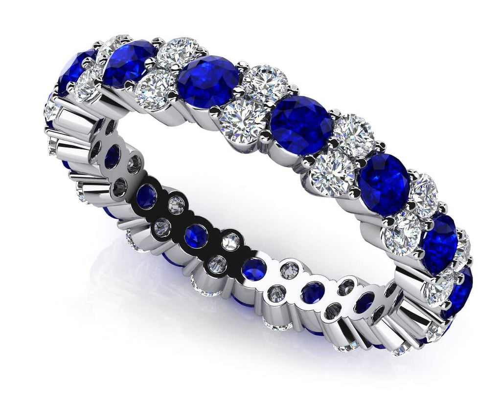 Delightful Diamond And Gem Eternity Diamond Ring with 2.08 ct.(finished) 1.9mm, 2.6mm Sapphire - Luxury Time NYC