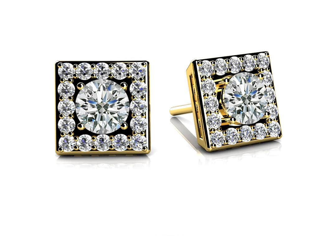 Diamond Centered Square Diamond Studs with 0.32 ct.(finished) 1mm, 2.7mm - Luxury Time NYC