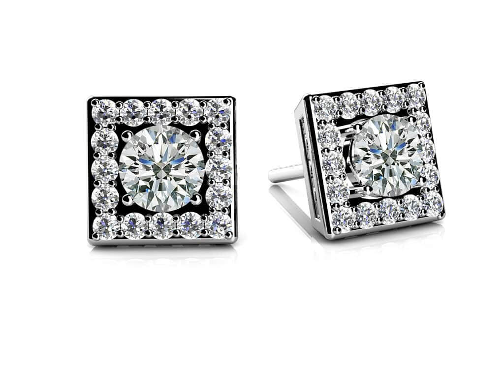 Diamond Centered Square Diamond Studs with 0.48 ct.(finished) 1mm, 3.5mm - Luxury Time NYC