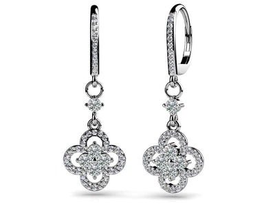 Diamond Clover Drop Lab - Grown Diamond Earrings with 1.29 ct.(finished) 1.1mm, 2.6mm - Luxury Time NYC