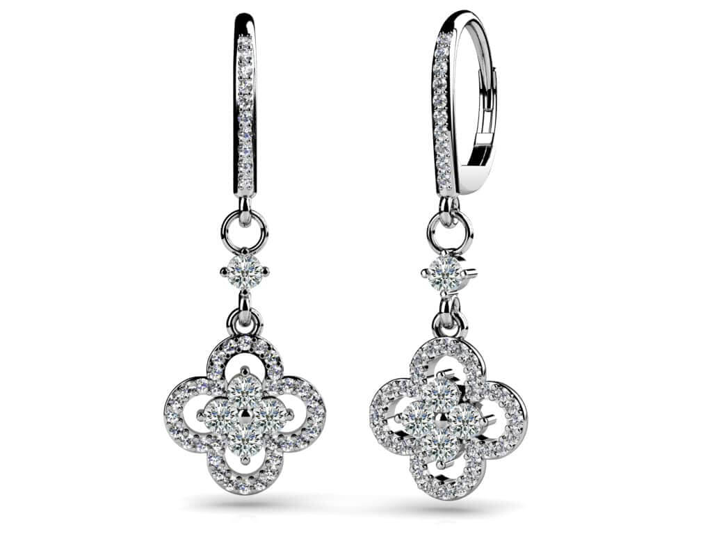 Diamond Clover Drop Lab - Grown Diamond Earrings with 2.02 ct.(finished) 1.3mm, 3.2mm - Luxury Time NYC