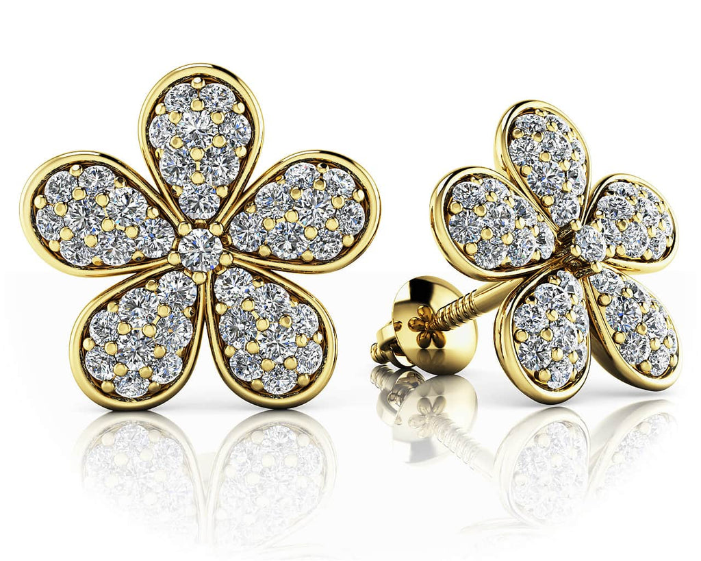 Diamond Flower Lab - Grown Diamond Stud Earrings with 0.44 ct.(finished) 1mm, 1.1mm, 1.2mm - Luxury Time NYC