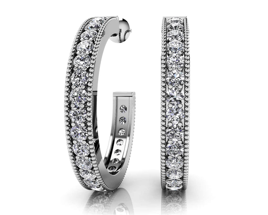 Diamond Lined Oval Shaped Hoops Diamond with 1.48 ct.(finished) 2.2mm - Luxury Time NYC