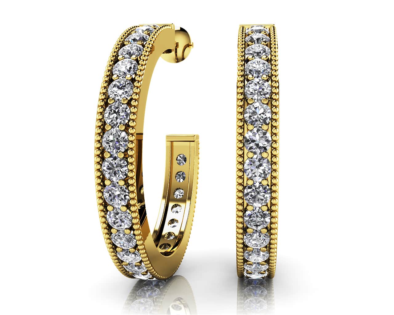 Diamond Lined Oval Shaped Hoops Lab - Grown Diamond with 0.80 ct.(finished) 1.6mm - Luxury Time NYC