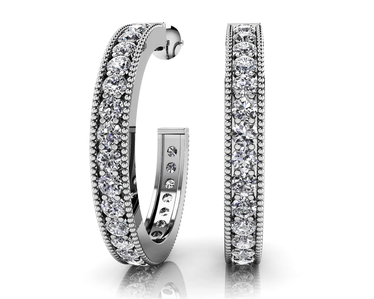 Diamond Lined Oval Shaped Hoops Lab - Grown Diamond with 0.80 ct.(finished) 1.6mm - Luxury Time NYC