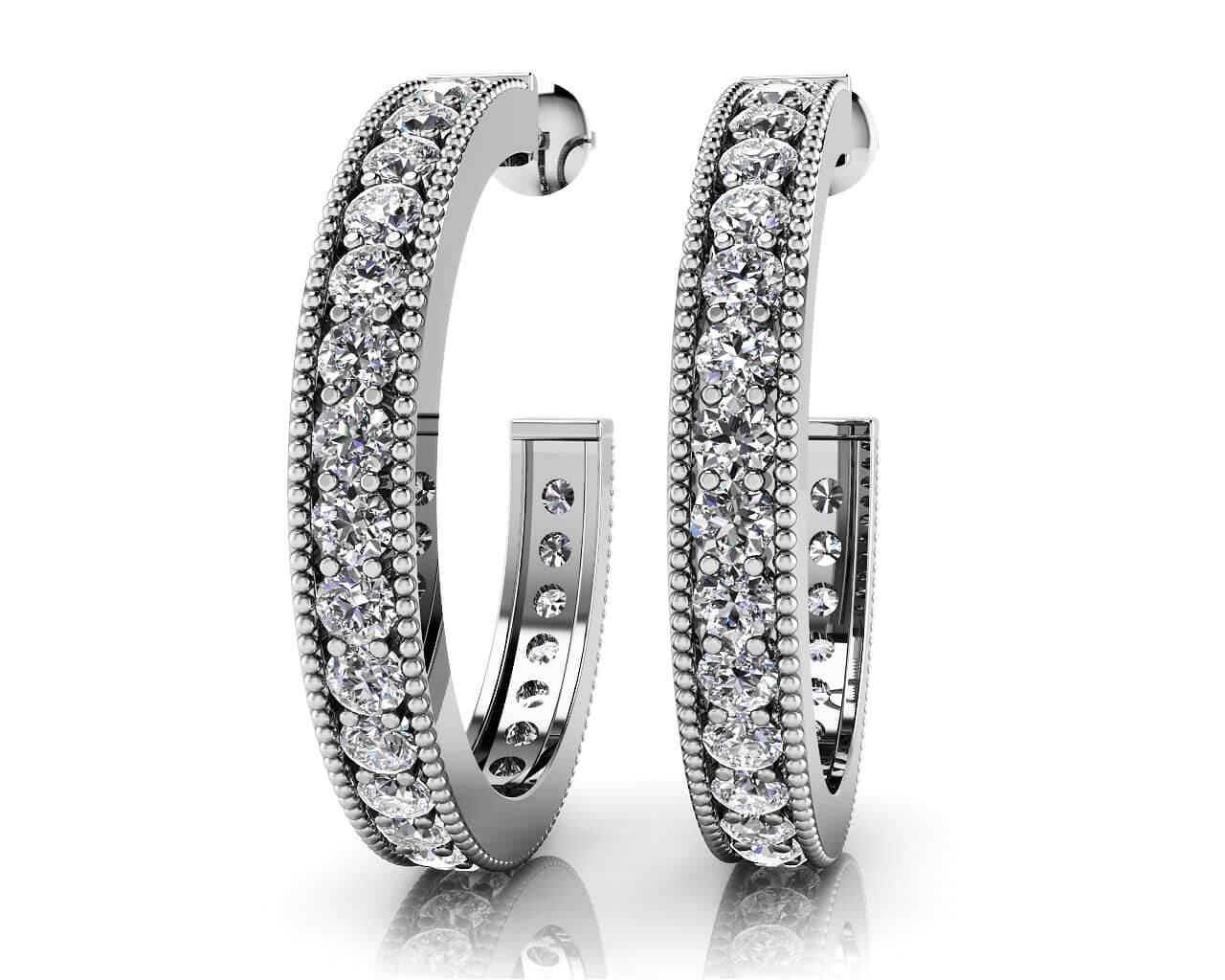 Diamond Lined Round Shaped Hoops Diamond with 0.75 ct.(finished) 1.4mm - Luxury Time NYC