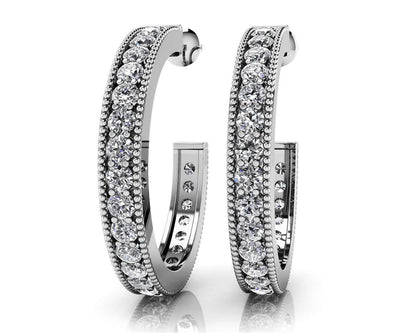 Diamond Lined Round Shaped Hoops Diamond with 0.75 ct.(finished) 1.4mm - Luxury Time NYC